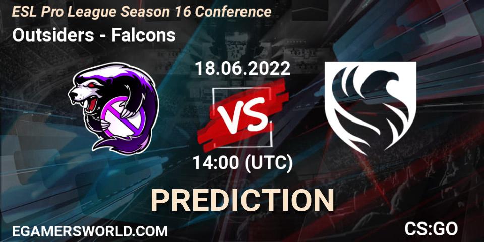 Outsiders - Falcons: ennuste. 18.06.2022 at 14:00, Counter-Strike (CS2), ESL Pro League Season 16 Conference