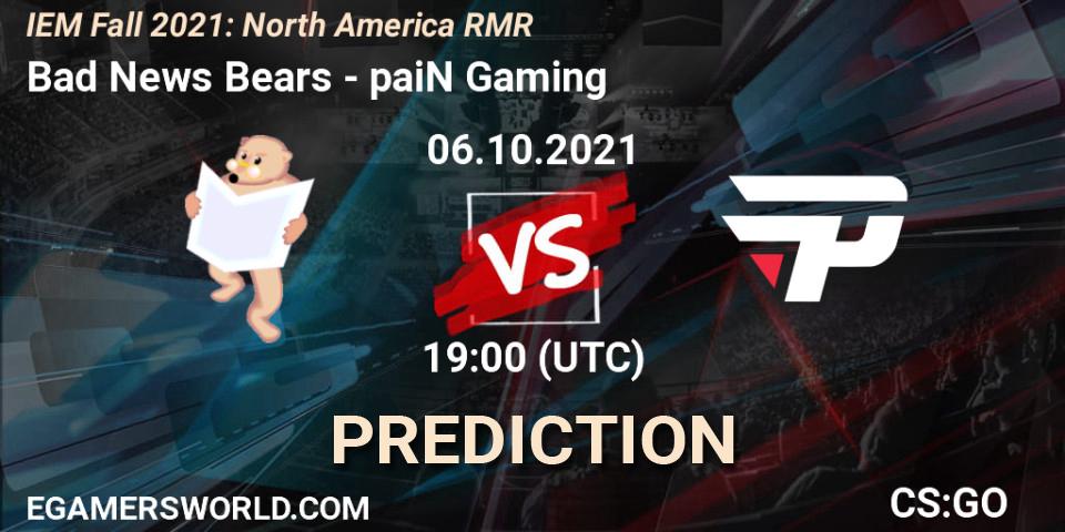 Bad News Bears - paiN Gaming: ennuste. 06.10.2021 at 19:00, Counter-Strike (CS2), IEM Fall 2021: North America RMR