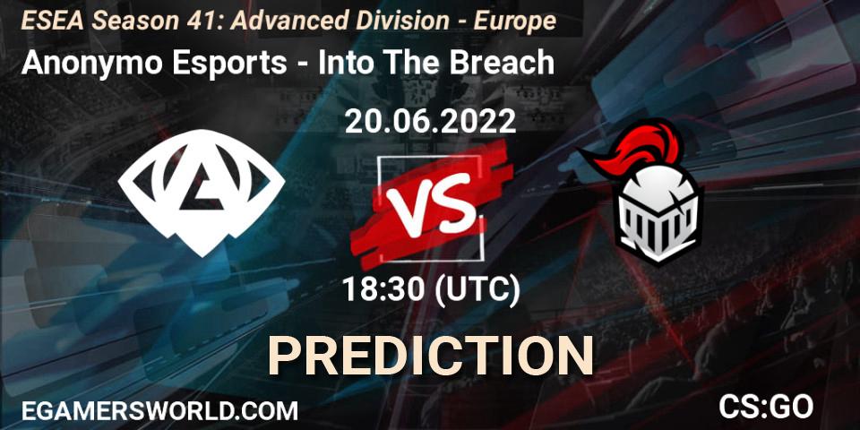 Anonymo Esports - Into The Breach: ennuste. 20.06.2022 at 16:00, Counter-Strike (CS2), ESEA Season 41: Advanced Division - Europe