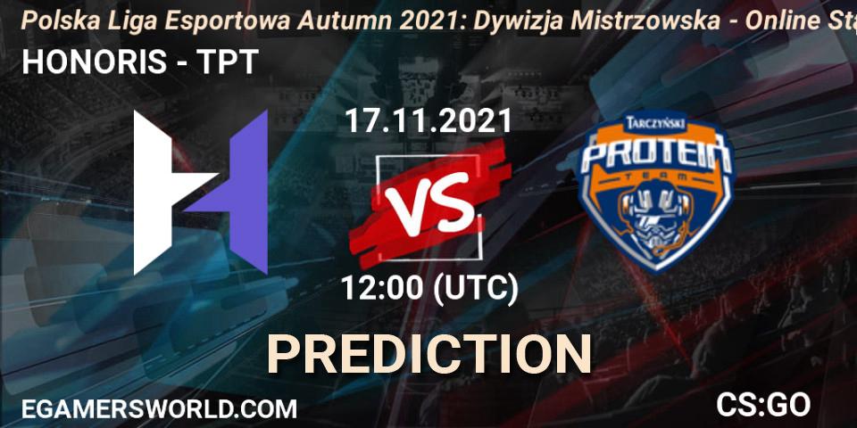 HONORIS - TPT: ennuste. 17.11.2021 at 12:00, Counter-Strike (CS2), Polska Liga Esportowa Autumn 2021: Dywizja Mistrzowska - Online Stage