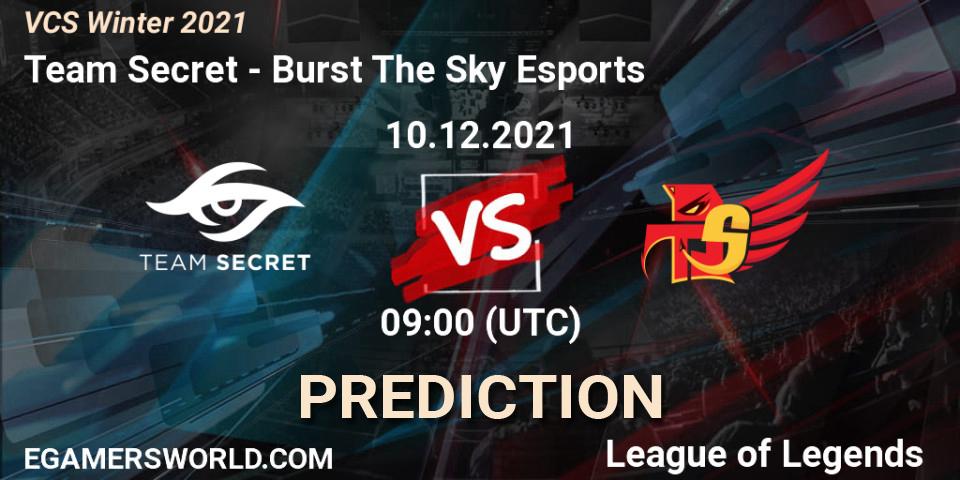 Team Secret - Burst The Sky Esports: ennuste. 10.12.2021 at 09:00, LoL, VCS Winter 2021