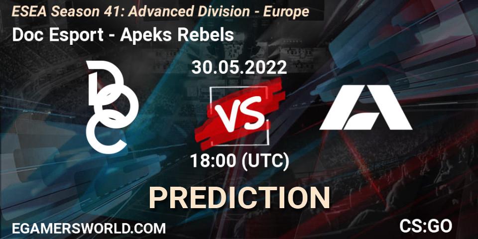 Doc Esport - Apeks Rebels: ennuste. 30.05.2022 at 18:00, Counter-Strike (CS2), ESEA Season 41: Advanced Division - Europe
