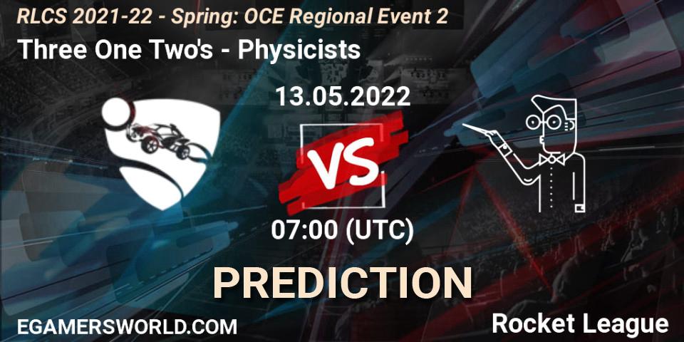 Three One Two's - Physicists: ennuste. 13.05.2022 at 07:00, Rocket League, RLCS 2021-22 - Spring: OCE Regional Event 2