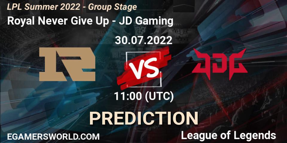 Royal Never Give Up - JD Gaming: ennuste. 30.07.22, LoL, LPL Summer 2022 - Group Stage