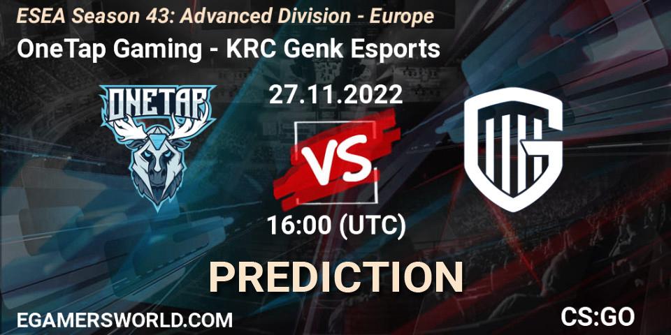 OneTap Gaming - KRC Genk Esports: ennuste. 27.11.22, CS2 (CS:GO), ESEA Season 43: Advanced Division - Europe