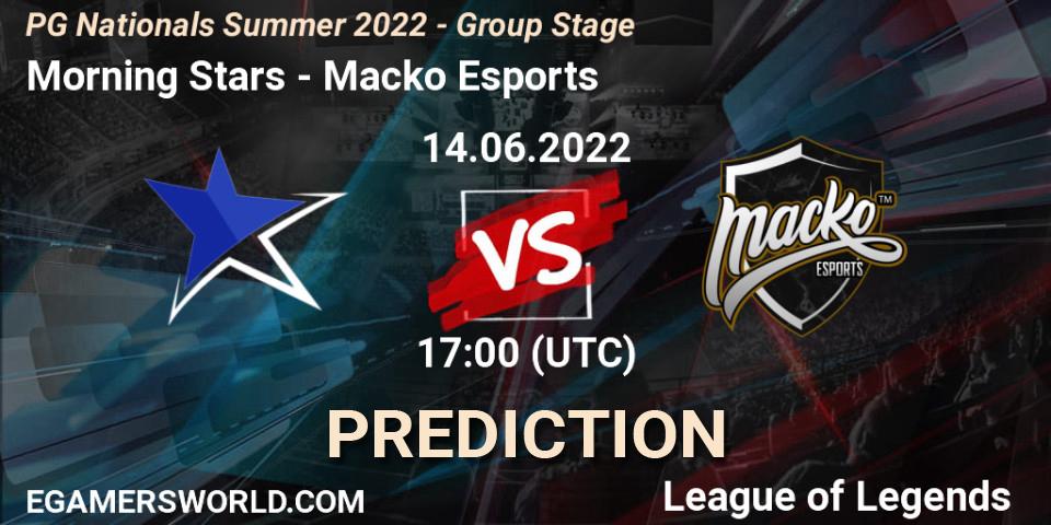 Morning Stars - Macko Esports: ennuste. 14.06.2022 at 18:00, LoL, PG Nationals Summer 2022 - Group Stage