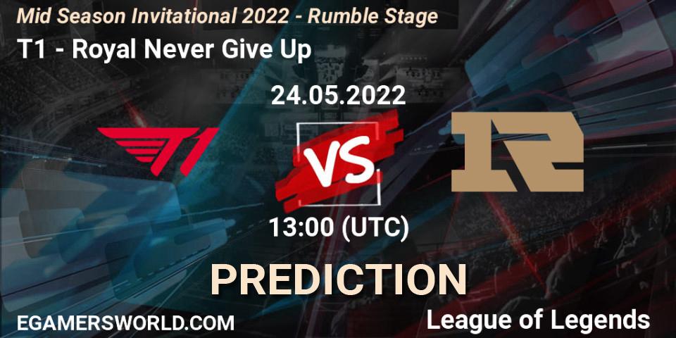 T1 - Royal Never Give Up: ennuste. 24.05.2022 at 11:00, LoL, Mid Season Invitational 2022 - Rumble Stage