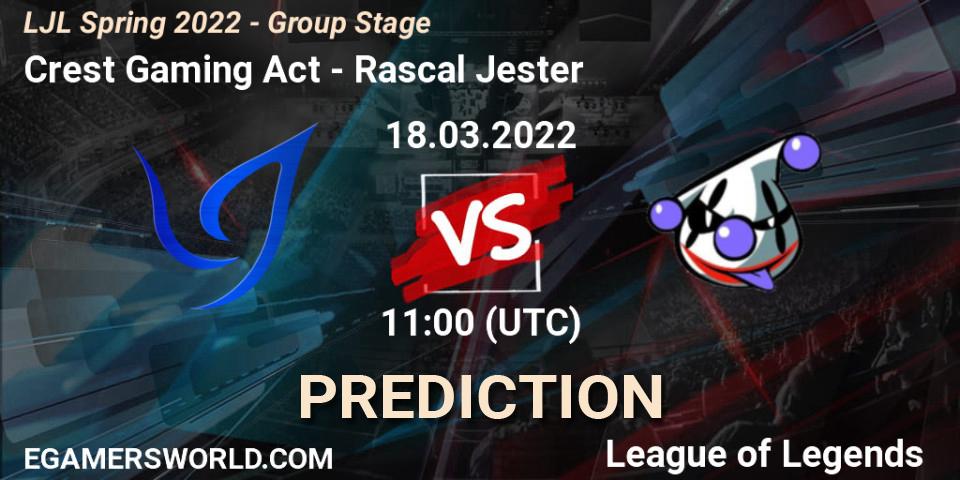 Crest Gaming Act - Rascal Jester: ennuste. 18.03.2022 at 11:00, LoL, LJL Spring 2022 - Group Stage