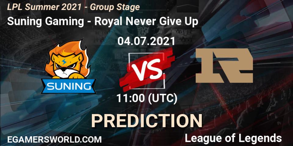 Suning Gaming - Royal Never Give Up: ennuste. 04.07.2021 at 11:00, LoL, LPL Summer 2021 - Group Stage