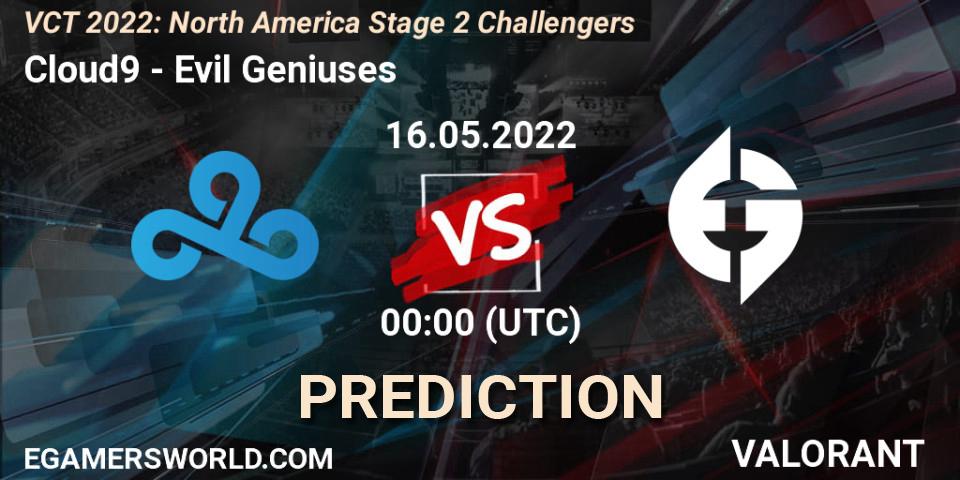 Cloud9 - Evil Geniuses: ennuste. 15.05.2022 at 23:00, VALORANT, VCT 2022: North America Stage 2 Challengers