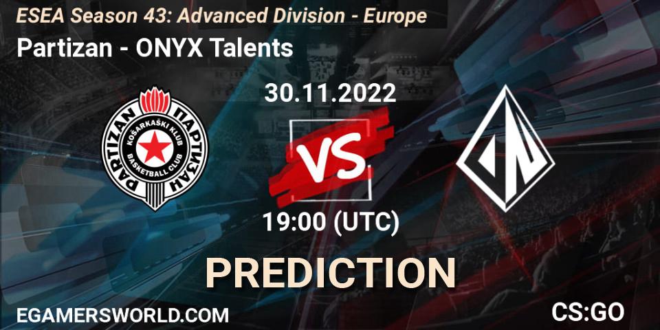 Partizan - ONYX Talents: ennuste. 30.11.22, CS2 (CS:GO), ESEA Season 43: Advanced Division - Europe