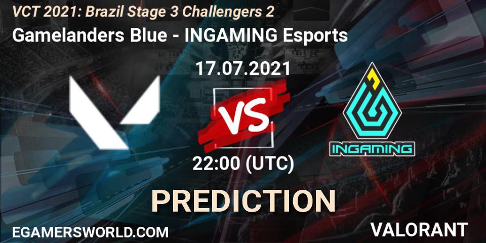 Gamelanders Blue - INGAMING Esports: ennuste. 17.07.2021 at 22:30, VALORANT, VCT 2021: Brazil Stage 3 Challengers 2