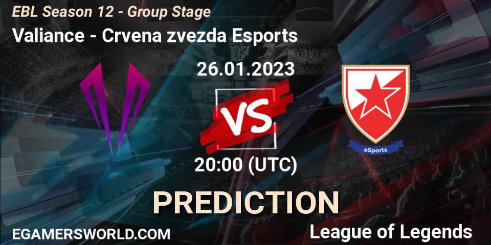 Valiance - Crvena zvezda Esports: ennuste. 26.01.2023 at 20:00, LoL, EBL Season 12 - Group Stage