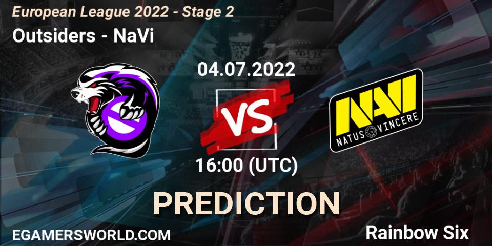 Outsiders - NaVi: ennuste. 04.07.2022 at 16:00, Rainbow Six, European League 2022 - Stage 2