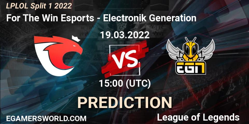 For The Win Esports - Electronik Generation: ennuste. 19.03.2022 at 15:00, LoL, LPLOL Split 1 2022