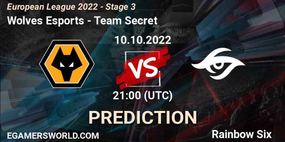 Wolves Esports - Team Secret: ennuste. 10.10.2022 at 21:00, Rainbow Six, European League 2022 - Stage 3