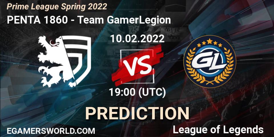 PENTA 1860 - Team GamerLegion: ennuste. 10.02.2022 at 20:00, LoL, Prime League Spring 2022