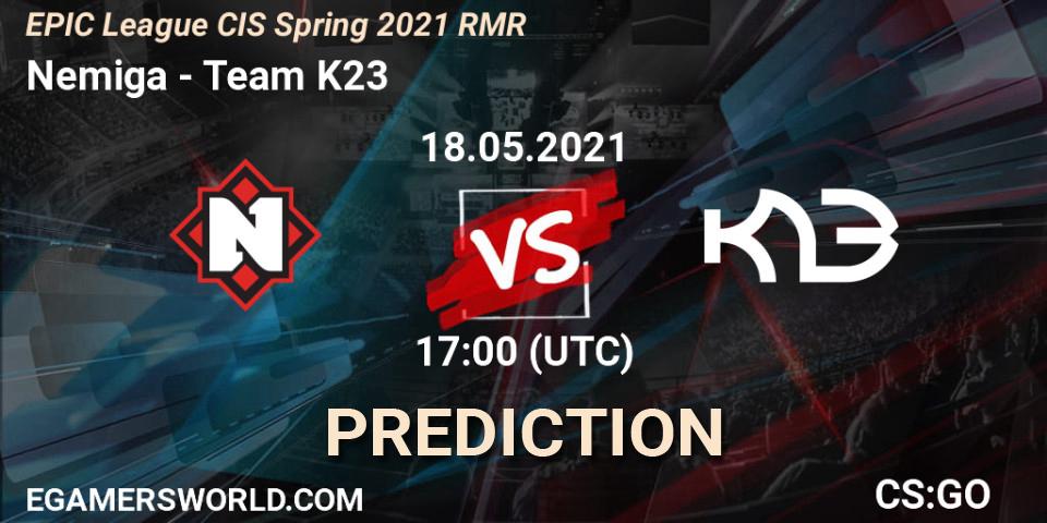 Nemiga - Team K23: ennuste. 18.05.2021 at 17:10, Counter-Strike (CS2), EPIC League CIS Spring 2021 RMR