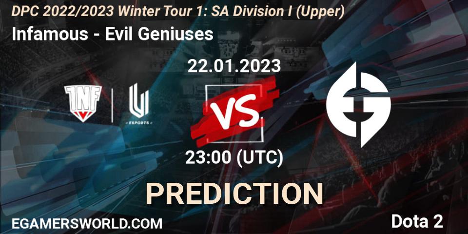 Infamous - Evil Geniuses: ennuste. 22.01.23, Dota 2, DPC 2022/2023 Winter Tour 1: SA Division I (Upper) 