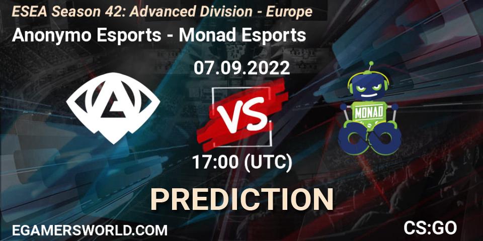 Anonymo Esports - Monad Esports: ennuste. 07.09.2022 at 17:00, Counter-Strike (CS2), ESEA Season 42: Advanced Division - Europe