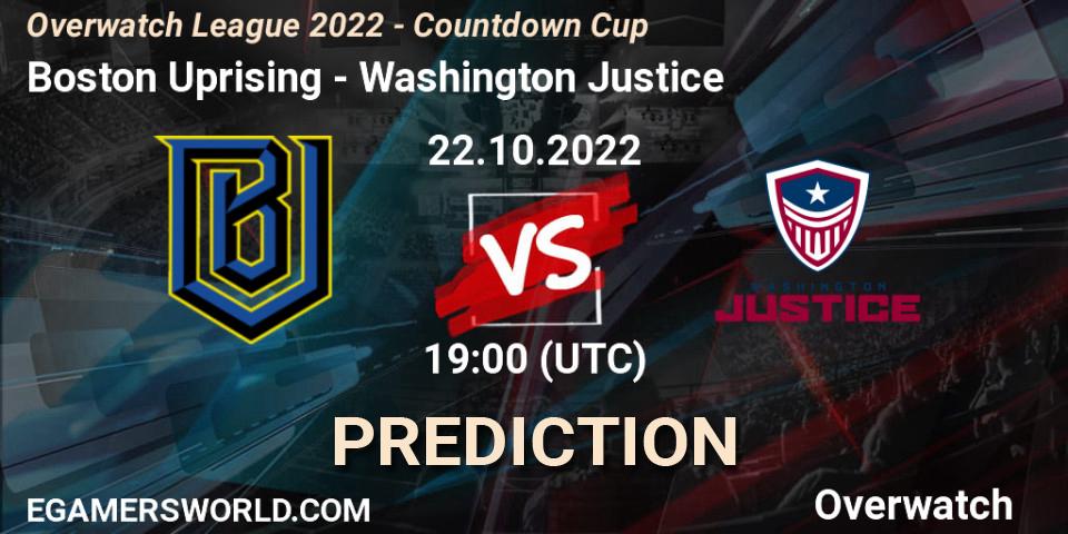 Boston Uprising - Washington Justice: ennuste. 22.10.2022 at 20:30, Overwatch, Overwatch League 2022 - Countdown Cup