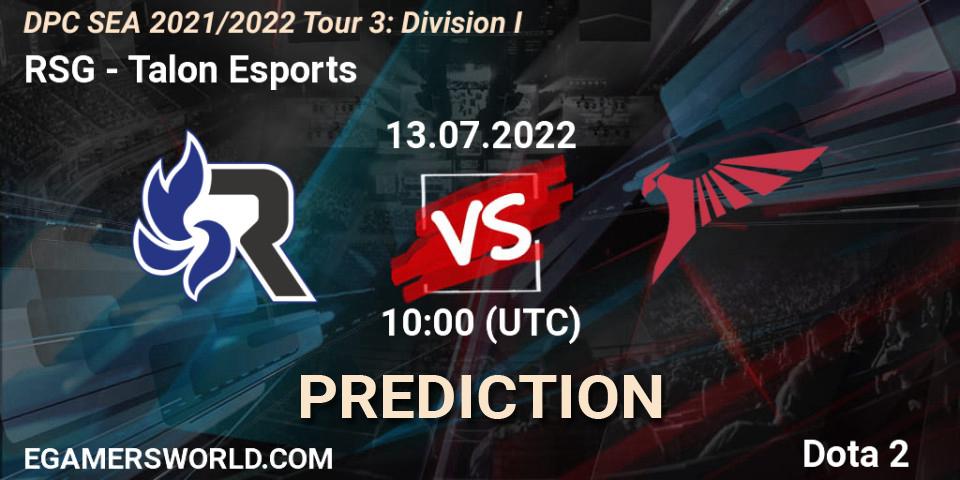 RSG - Talon Esports: ennuste. 13.07.2022 at 10:44, Dota 2, DPC SEA 2021/2022 Tour 3: Division I