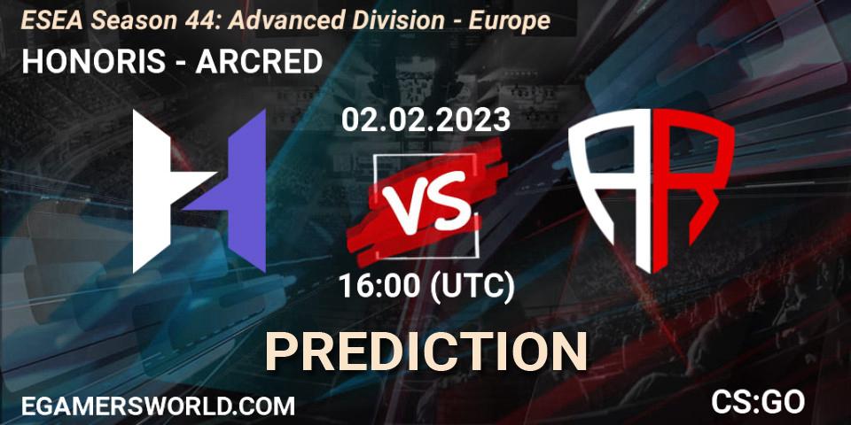 HONORIS - ARCRED: ennuste. 02.02.23, CS2 (CS:GO), ESEA Season 44: Advanced Division - Europe