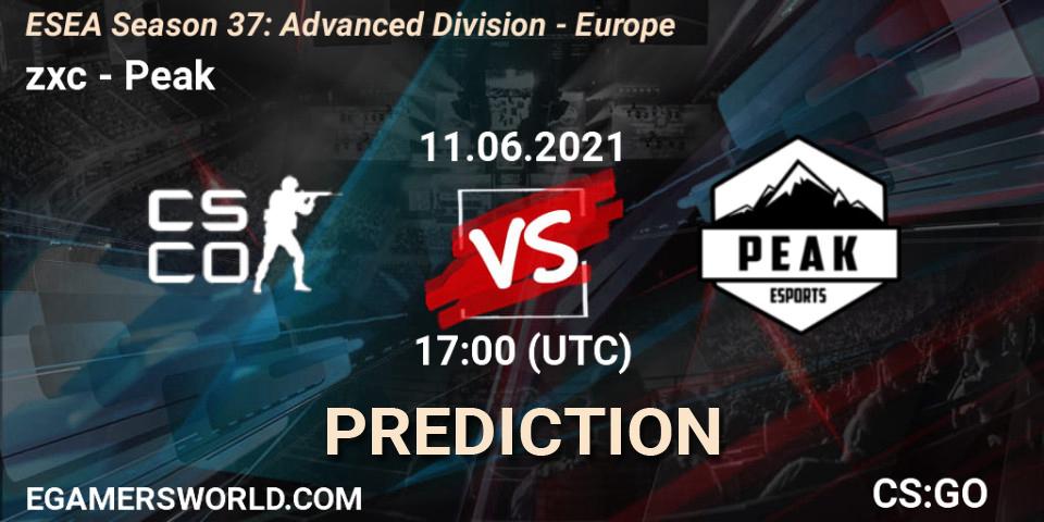 zxc - Peak: ennuste. 11.06.2021 at 17:00, Counter-Strike (CS2), ESEA Season 37: Advanced Division - Europe
