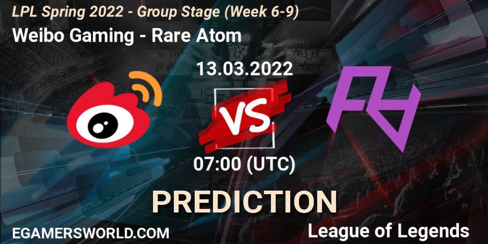 Weibo Gaming - Rare Atom: ennuste. 13.03.2022 at 07:00, LoL, LPL Spring 2022 - Group Stage (Week 6-9)