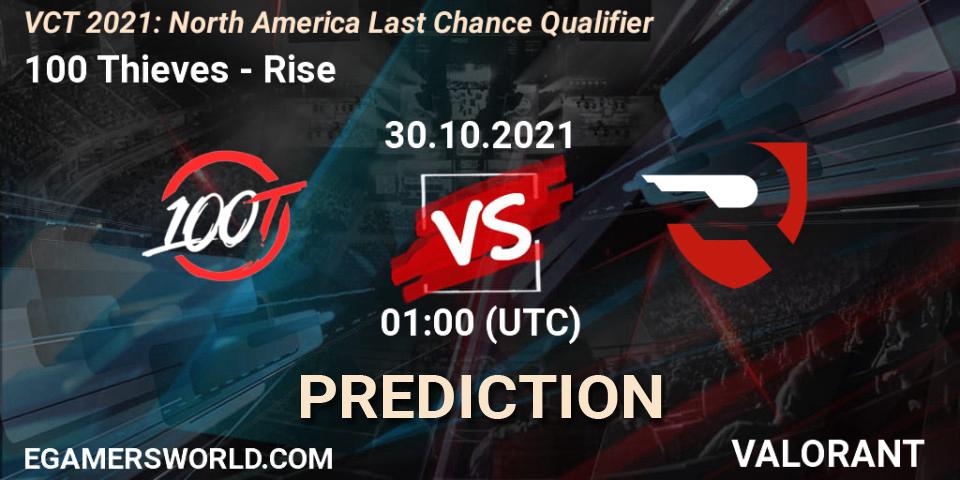 100 Thieves - Rise: ennuste. 30.10.2021 at 01:00, VALORANT, VCT 2021: North America Last Chance Qualifier