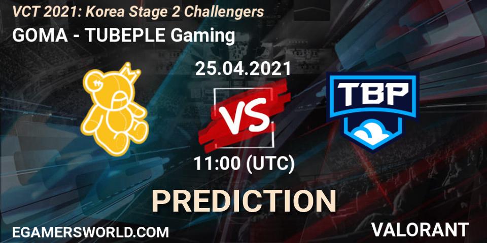 GOMA - TUBEPLE Gaming: ennuste. 25.04.2021 at 11:00, VALORANT, VCT 2021: Korea Stage 2 Challengers