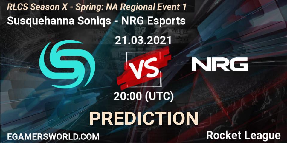 Susquehanna Soniqs - NRG Esports: ennuste. 21.03.2021 at 20:20, Rocket League, RLCS Season X - Spring: NA Regional Event 1