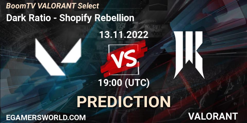 Dark Ratio - Shopify Rebellion: ennuste. 13.11.2022 at 19:00, VALORANT, BoomTV VALORANT Select