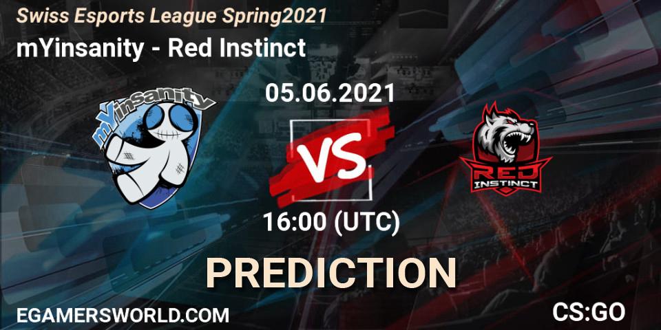 mYinsanity - Red Instinct: ennuste. 05.06.2021 at 16:00, Counter-Strike (CS2), Swiss Esports League Spring 2021