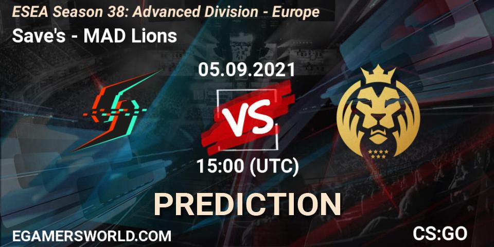 Save's - MAD Lions: ennuste. 05.09.2021 at 15:00, Counter-Strike (CS2), ESEA Season 38: Advanced Division - Europe