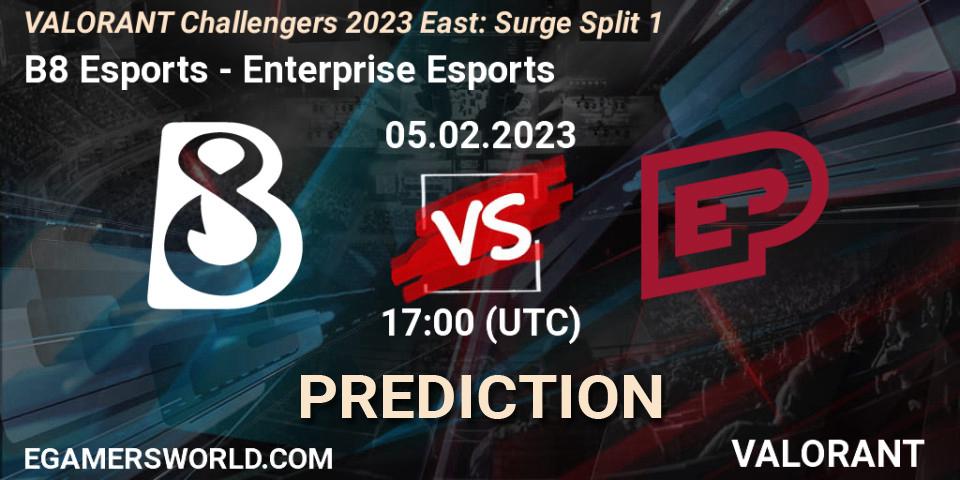 B8 Esports - Enterprise Esports: ennuste. 05.02.23, VALORANT, VALORANT Challengers 2023 East: Surge Split 1