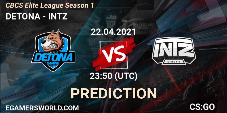 DETONA - INTZ: ennuste. 23.04.2021 at 22:40, Counter-Strike (CS2), CBCS Elite League Season 1