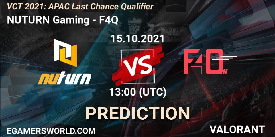 NUTURN Gaming - F4Q: ennuste. 15.10.2021 at 13:00, VALORANT, VCT 2021: APAC Last Chance Qualifier