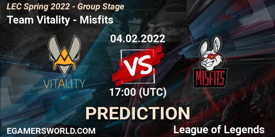 Team Vitality - Misfits: ennuste. 04.02.22, LoL, LEC Spring 2022 - Group Stage