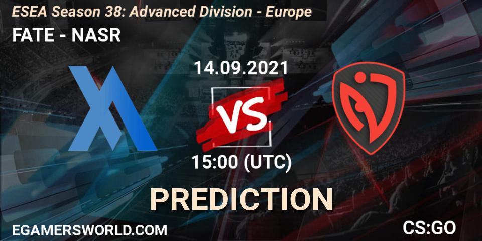 FATE - NASR: ennuste. 14.09.2021 at 15:00, Counter-Strike (CS2), ESEA Season 38: Advanced Division - Europe