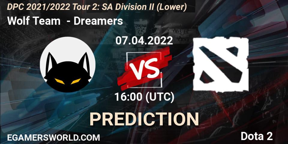 Wolf Team - Dreamers: ennuste. 07.04.2022 at 16:11, Dota 2, DPC 2021/2022 Tour 2: SA Division II (Lower)
