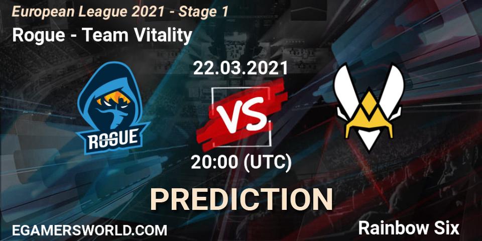 Rogue - Team Vitality: ennuste. 22.03.2021 at 20:45, Rainbow Six, European League 2021 - Stage 1