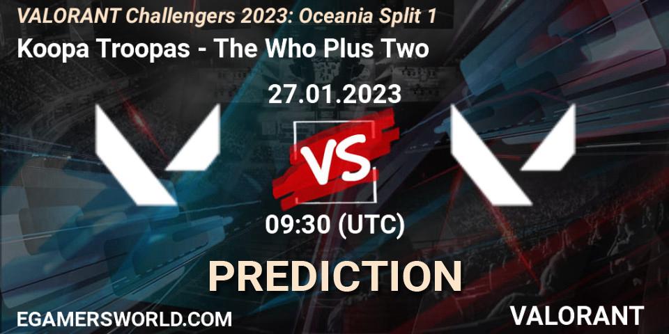 Koopa Troopas - The Who Plus Two: ennuste. 27.01.2023 at 09:30, VALORANT, VALORANT Challengers 2023: Oceania Split 1