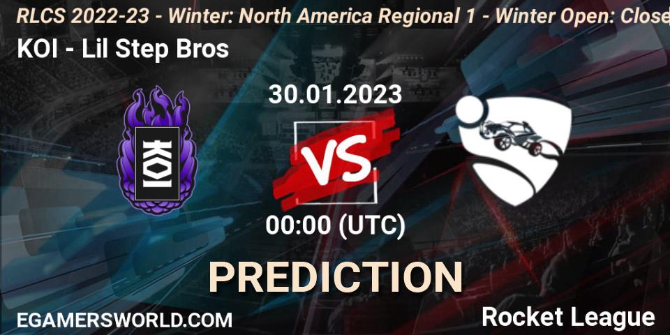 KOI - Lil Step Bros: ennuste. 30.01.2023 at 00:00, Rocket League, RLCS 2022-23 - Winter: North America Regional 1 - Winter Open: Closed Qualifier