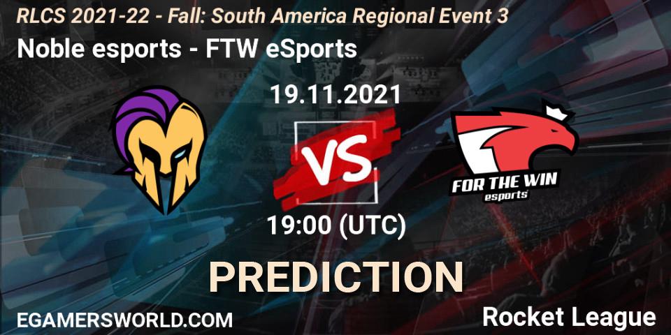 Noble esports - FTW eSports: ennuste. 19.11.2021 at 19:00, Rocket League, RLCS 2021-22 - Fall: South America Regional Event 3