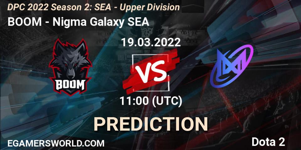 BOOM - Nigma Galaxy SEA: ennuste. 19.03.2022 at 10:00, Dota 2, DPC 2021/2022 Tour 2 (Season 2): SEA Division I (Upper)