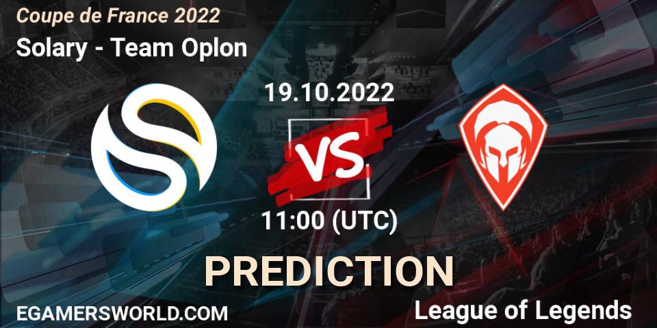 Solary - Team Oplon: ennuste. 19.10.2022 at 11:00, LoL, Coupe de France 2022