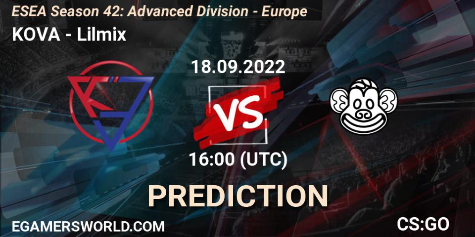 KOVA - Lilmix: ennuste. 18.09.22, CS2 (CS:GO), ESEA Season 42: Advanced Division - Europe