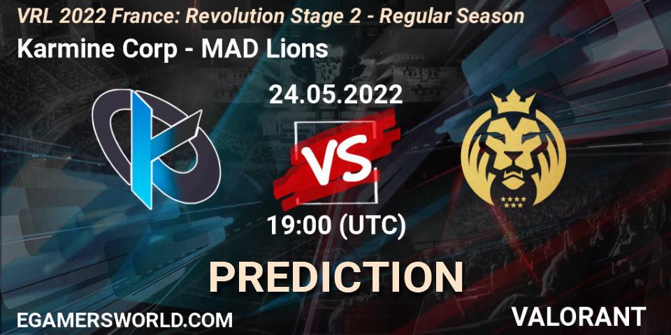 Karmine Corp - MAD Lions: ennuste. 24.05.2022 at 19:30, VALORANT, VRL 2022 France: Revolution Stage 2 - Regular Season