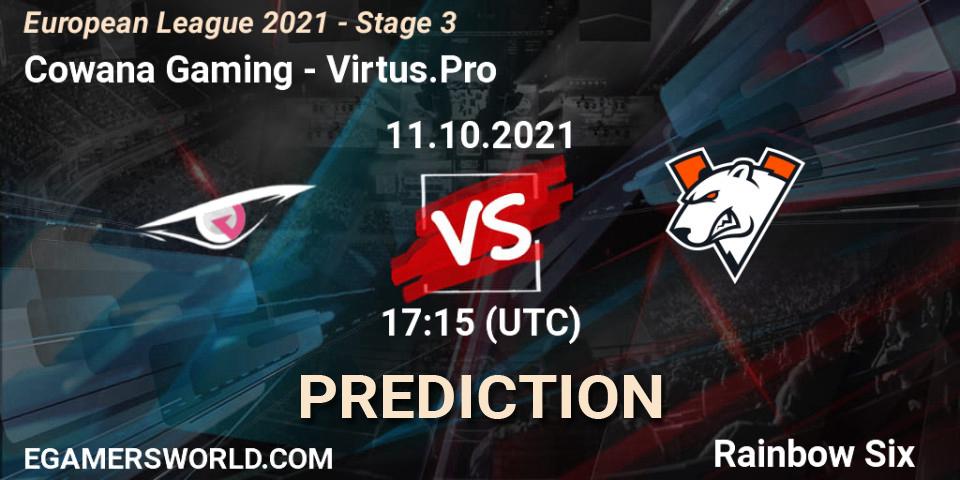 Cowana Gaming - Virtus.Pro: ennuste. 11.10.2021 at 17:15, Rainbow Six, European League 2021 - Stage 3